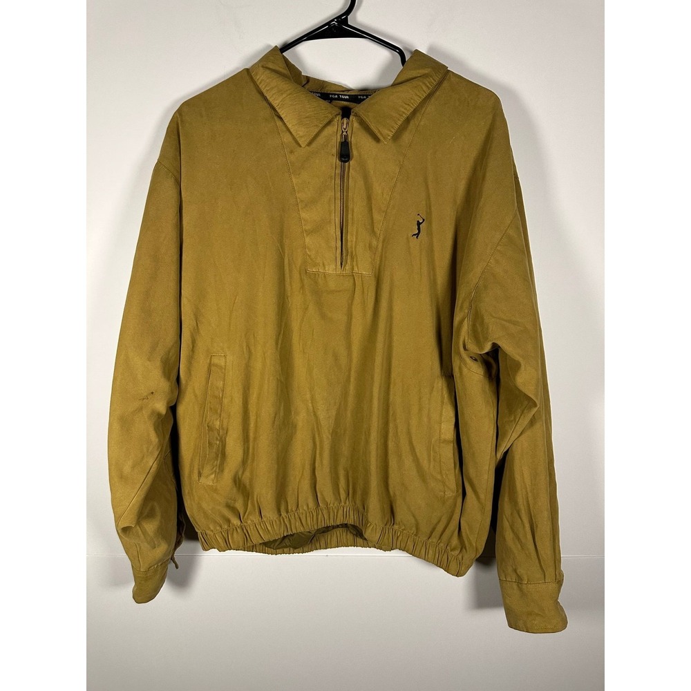 PGA TOUR Jacket Mens L Signature Collection Tan Quarter Zip Golf Pullover Casual